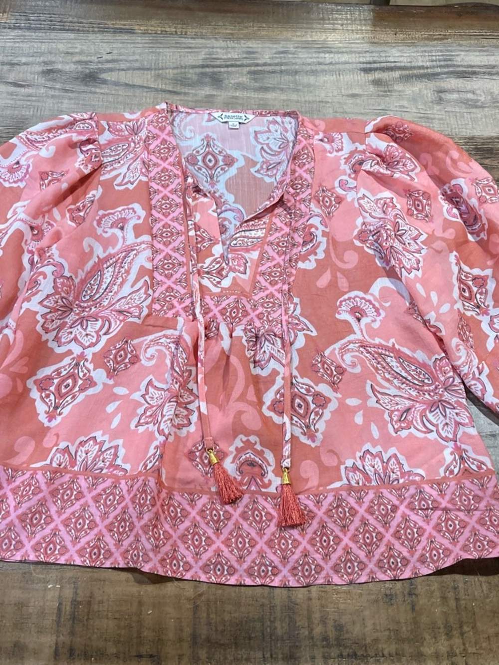 Nanette Lepore Coral Paisley Embroidered Peasant Blouse